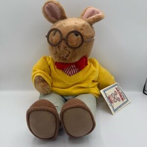 Vintage 1993 Eden Arthur Plush Toy with Glasses and Yellow Sweater Tag Attached